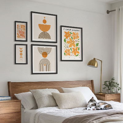 Set of 5 wall art pieces Stylish flowers and geometry