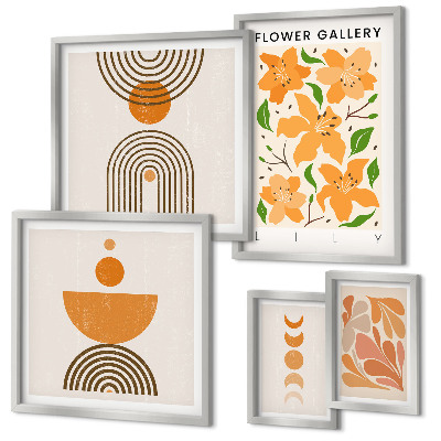 Set of 5 wall art pieces Stylish flowers and geometry