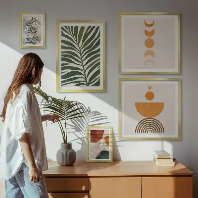 Framed photo set with boho plant pattern shapes