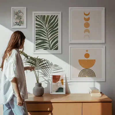 Framed photo set with boho plant pattern shapes
