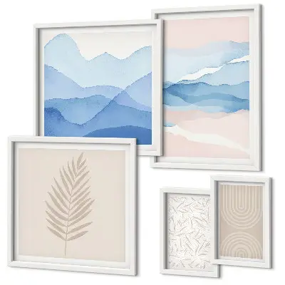 Framed photo set abstract landscapes with leaves