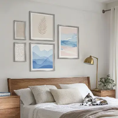 Framed photo set abstract landscapes with leaves