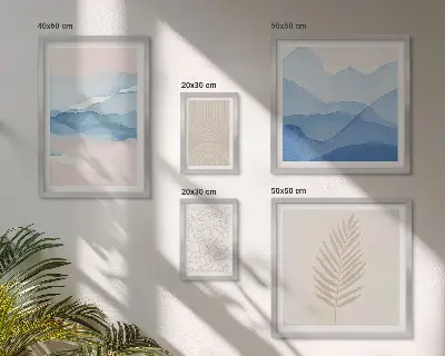 Framed photo set abstract landscapes with leaves