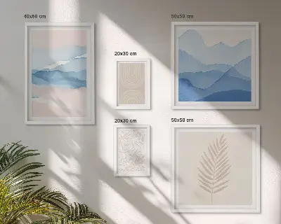 Framed photo set abstract landscapes with leaves