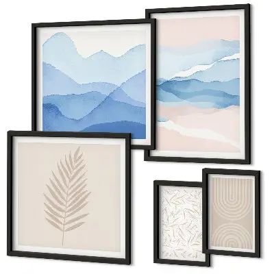 Framed photo set abstract landscapes with leaves