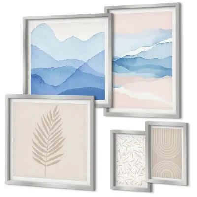 Framed photo set abstract landscapes with leaves