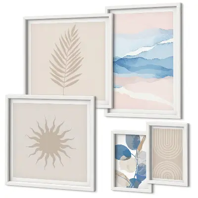Abstract plant waves wall art set of 5 pieces