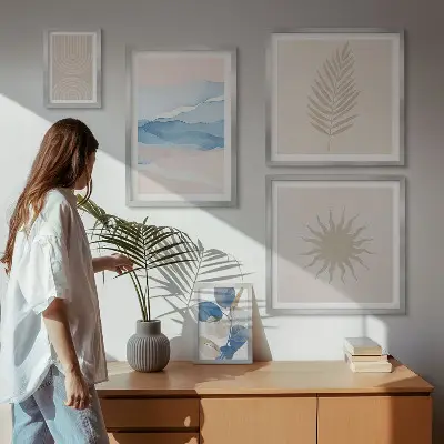 Abstract plant waves wall art set of 5 pieces