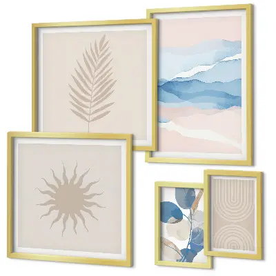 Abstract plant waves wall art set of 5 pieces