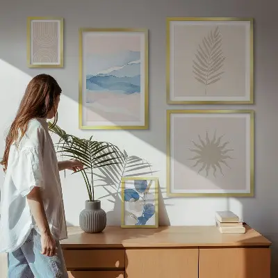 Abstract plant waves wall art set of 5 pieces