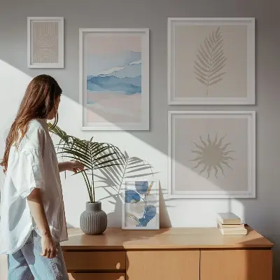 Abstract plant waves wall art set of 5 pieces