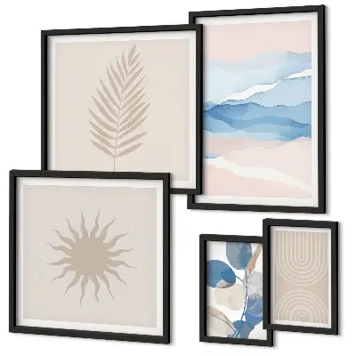 Abstract plant waves wall art set of 5 pieces