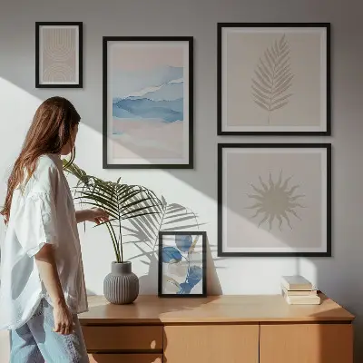 Abstract plant waves wall art set of 5 pieces