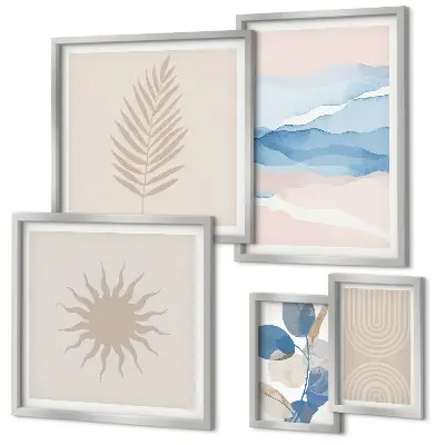 Abstract plant waves wall art set of 5 pieces