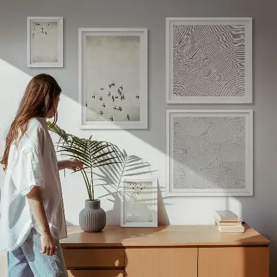Set of 5 wall art pieces Minimalist bird painting