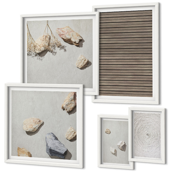 Framed photo set Natural textures wood stones