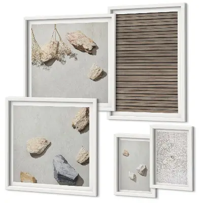 Framed photo set natural wood and stone textures
