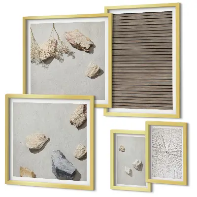 Framed photo set natural wood and stone textures