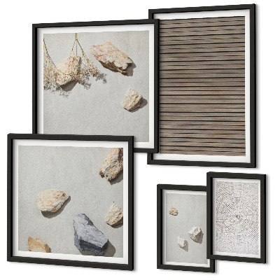 Framed photo set Natural textures wood stones