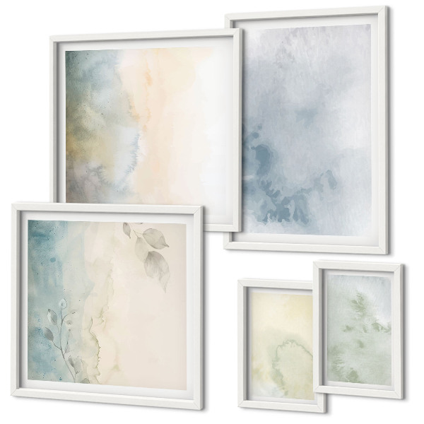 Set of 5 wall art pieces Pastel watercolors on canvas