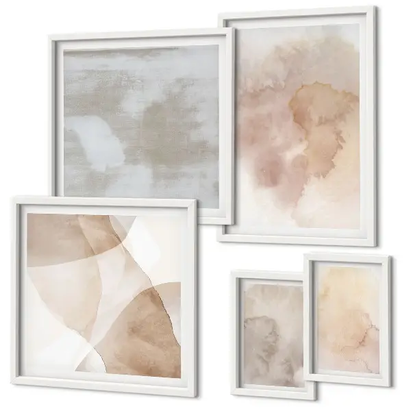 Set of 5 wall art pieces with warm watercolor pastel textures