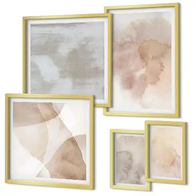 Set of 5 wall art pieces with warm watercolor pastel textures