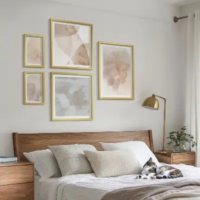 Set of 5 wall art pieces with warm watercolor pastel textures