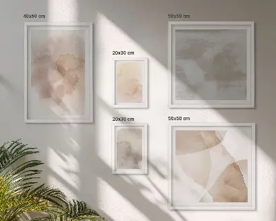 Set of 5 wall art pieces with warm watercolor pastel textures
