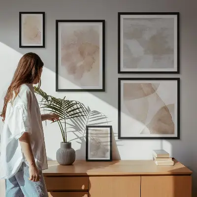 Set of 5 wall art pieces with warm watercolor pastel textures
