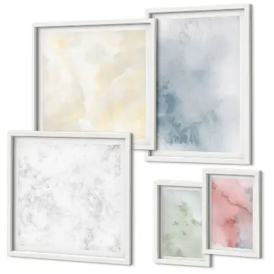 Set of 5 wall art pieces featuring pastel watercolors on canvas