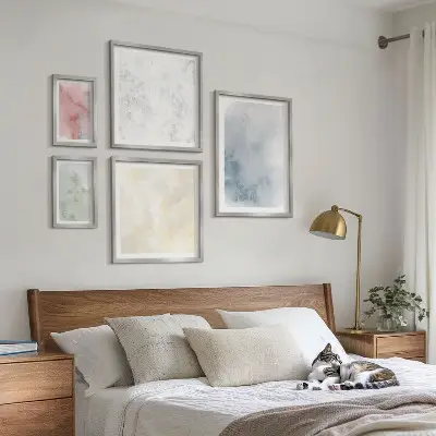 Set of 5 wall art pieces featuring pastel watercolors on canvas