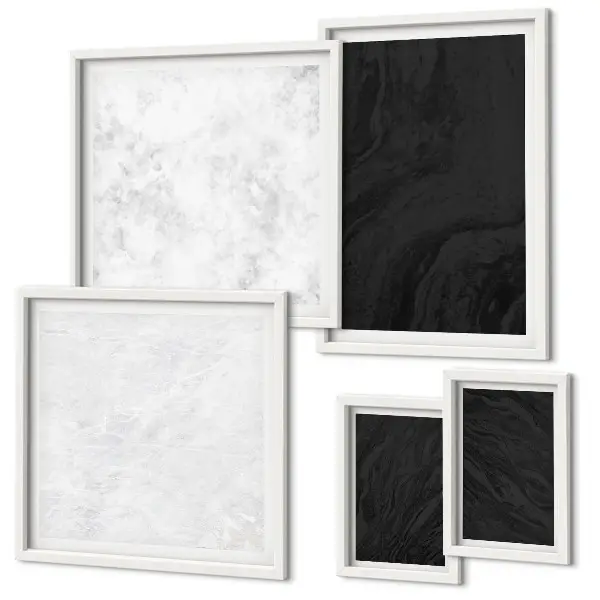 Set of 5 wall art pieces dark light glamorous marble design