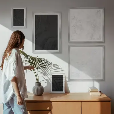 Set of 5 wall art pieces dark light glamorous marble design