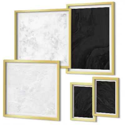 Set of 5 wall art pieces dark light glamorous marble design