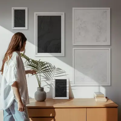 Set of 5 wall art pieces dark light glamorous marble design