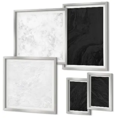 Set of 5 wall art pieces dark light glamorous marble design