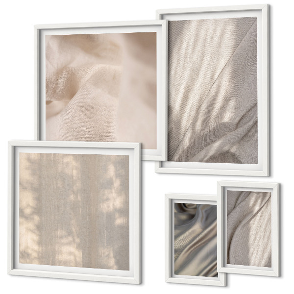 Set of 5 wall art pieces Natural boho fabrics close-up