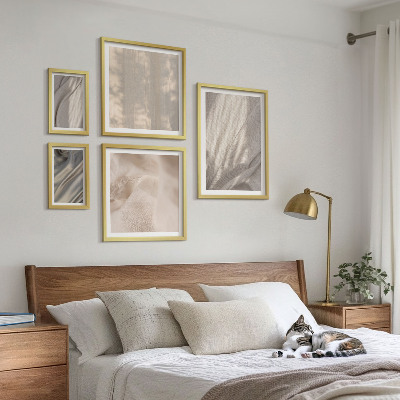 Set of 5 wall art pieces Natural boho fabrics close-up