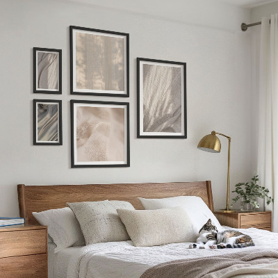 Set of 5 wall art pieces Natural boho fabrics close-up