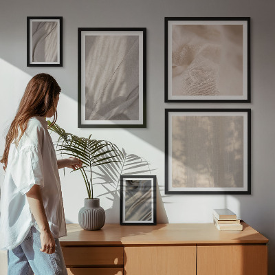 Set of 5 wall art pieces Natural boho fabrics close-up