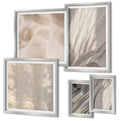 Set of 5 wall art pieces Natural boho fabrics close-up