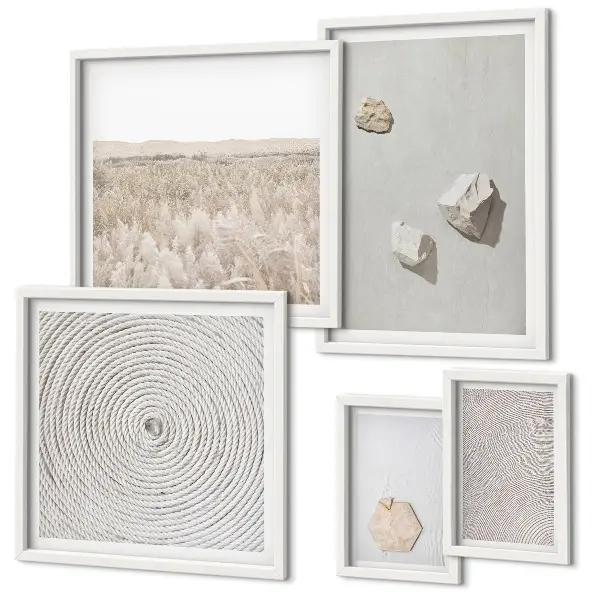 Set of 5 wall art pieces with light boho sand textures