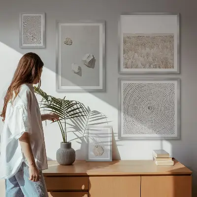 Set of 5 wall art pieces with light boho sand textures