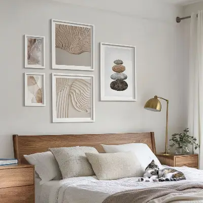 Abstract pastel shapes framed photo set