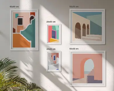 Colorful building illustrations wall art set of 5 pieces