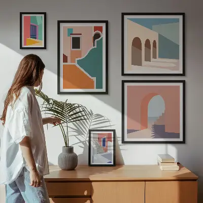 Colorful building illustrations wall art set of 5 pieces