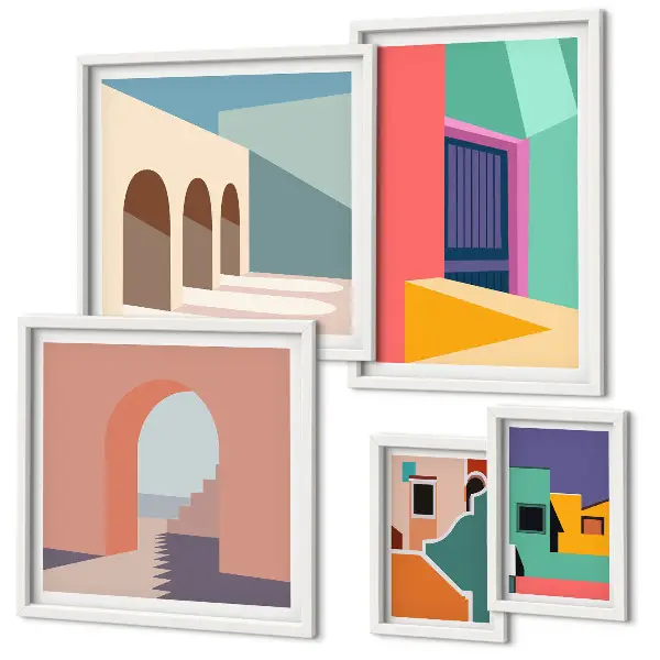 Gallery wall colorful city illustrations