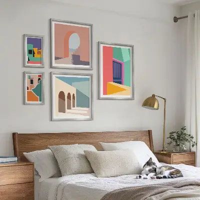 Gallery wall colorful city illustrations