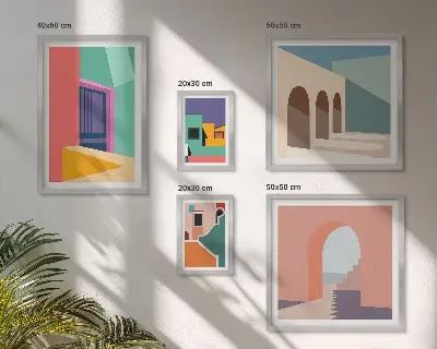 Gallery wall colorful city illustrations