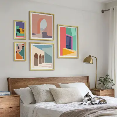Gallery wall colorful city illustrations